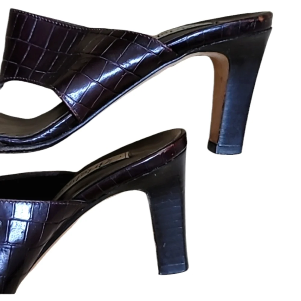 Brighton Ryan Brown Croc Embossed Leather Sandals Square Toe Sz 6
